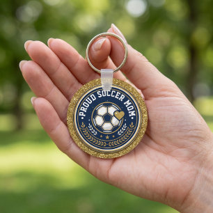 Proud Soccer Mom Gold Faux Glitter Keychain