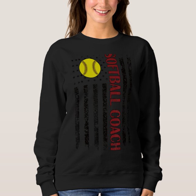 Proud Softball Coach Us Flag Softball Coaching Sweatshirt (Front)