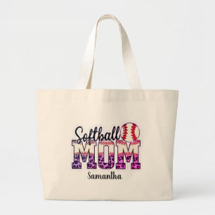 Proud Softball Mom Life Large Tote Bag