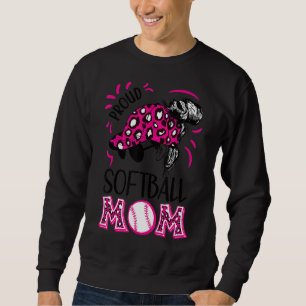 Proud Softball Mom Messy Bun Leopard Pink Women Sweatshirt