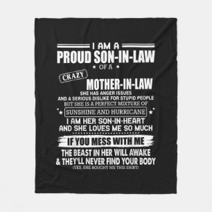 Proud Son Of A Crazy Mother In Law Gift Son Mom Fleece Blanket