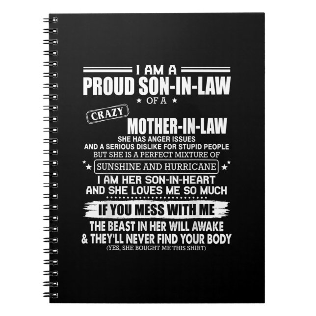 Proud Son Of A Crazy Mother In Law Gift Son Mom Notebook (Front)
