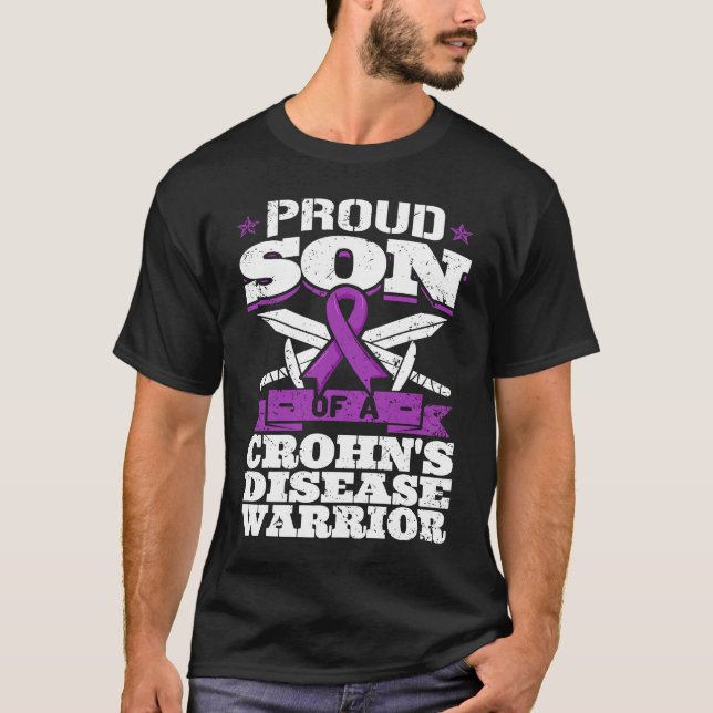 Proud Son Of A Crohn's Disease Warrior Awareness R T-Shirt (Front)