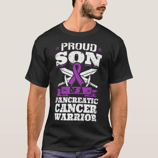 Proud Son Of A Pancreatic Cancer Warrior Awareness T-Shirt (Front)