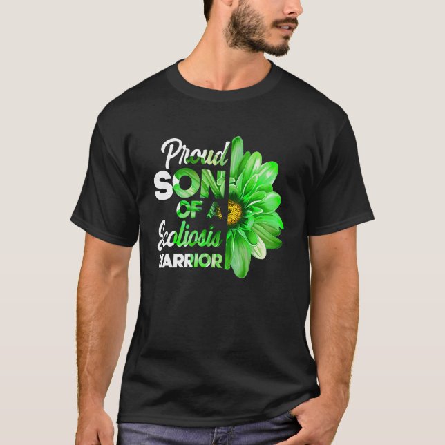 Proud Son Of A Scoliosis Warrior Green Ribbon Awar T-Shirt (Front)