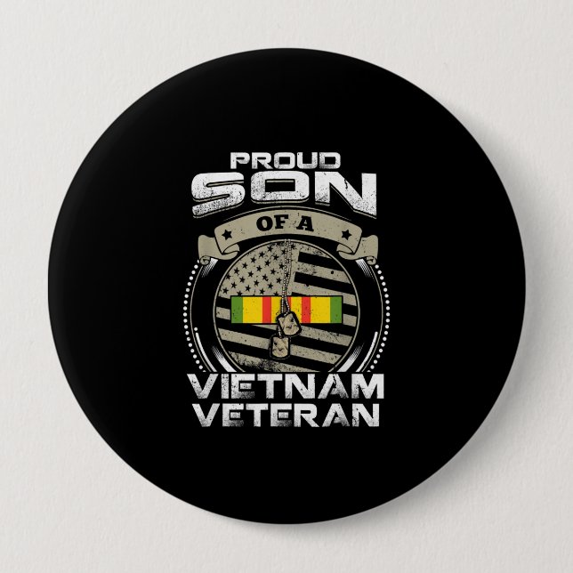 Proud Son of Vietnam Veteran American Flag Fathers 4 Inch Round Button (Front)