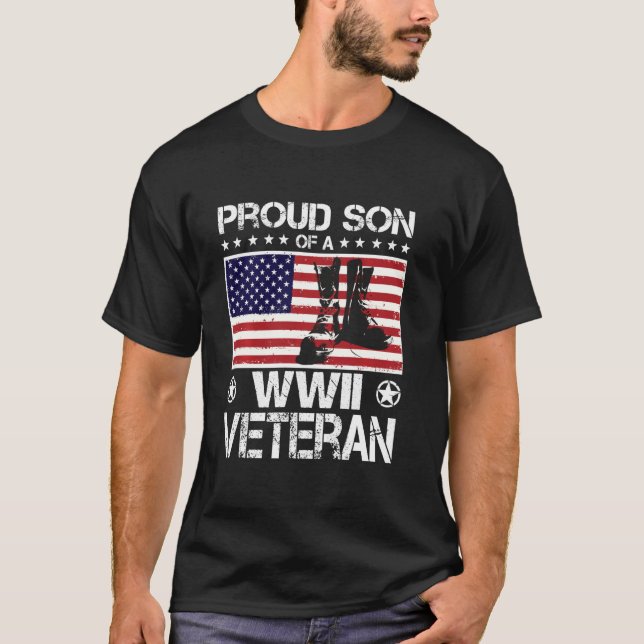 Proud Son Of Wwii Veteran Us Flag Boots Veteran Da T-Shirt (Front)