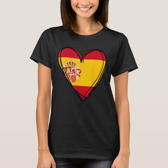Proud Spanish Boy Girl Aunt Dad Mom Spain Flag Hea T-Shirt (Front)