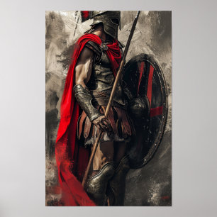 Proud Spartan Warrior Poster with Detailed Helmet