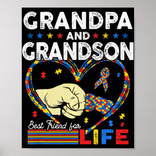 Proud Support Autism Grandpa And Grandson Autism A Poster