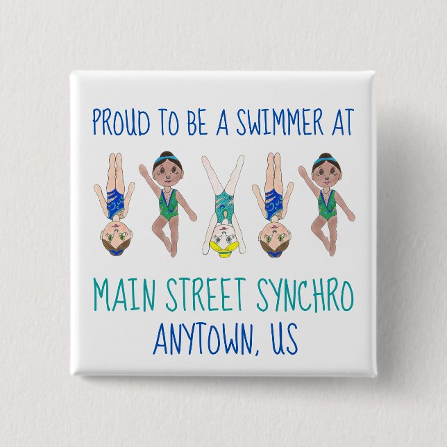 Proud to be a Swimmer Synchronized Swimming Team 2 Inch Square Button (Front)