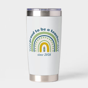 Proud To Be a Teacher Retro Blue Green Insulated Tumbler