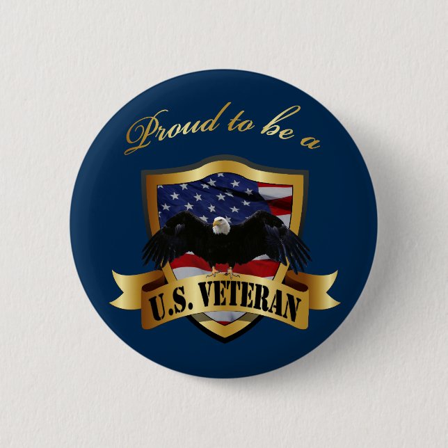 Proud to be a U.S. Veteran - navy blue 2 Inch Round Button (Front)