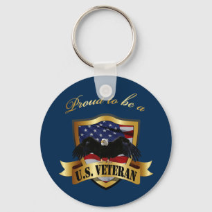 Proud to be a U.S. Veteran - navy blue Keychain