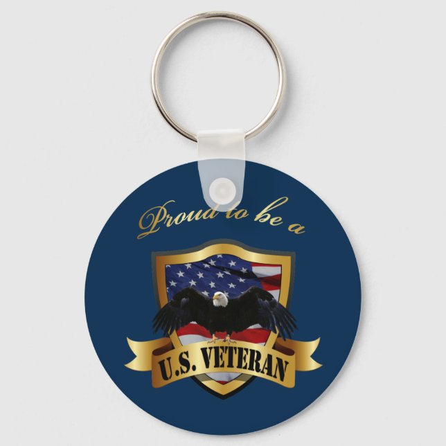 Proud to be a U.S. Veteran - navy blue Keychain (Front)