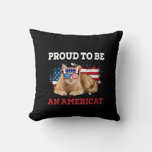 Proud To Be Americat Cat USA Flag Happy Fourth 4th Throw Pillow
