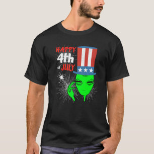 Proud To Be An American Happy 4th Of July Alien   T-Shirt