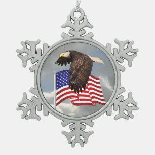 PROUD TO BE AN AMERICAN SNOWFLAKE PEWTER CHRISTMAS ORNAMENT