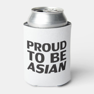 Proud to be Asian, black white Can Cooler