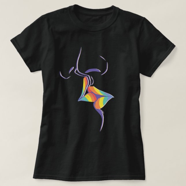 Proud To Be Gay Lesbian Kissing Lips Rainbow Pride T-Shirt (Design Front)