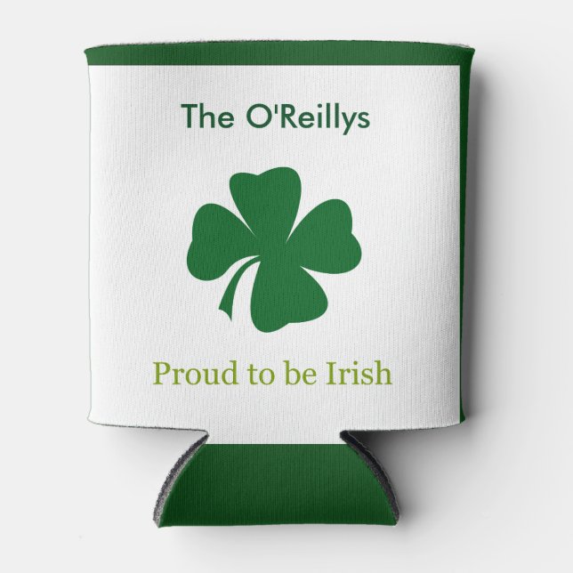 Proud to be Irish Personalized Shamrock Can Cooler (Front)