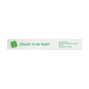"Proud to be Irish"  St Patrick’s Day Shamrocks Wrap Around Label