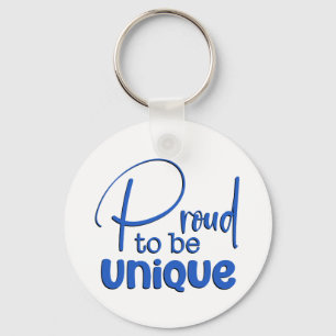 “Proud to be Unique” Blue Typography Keychain