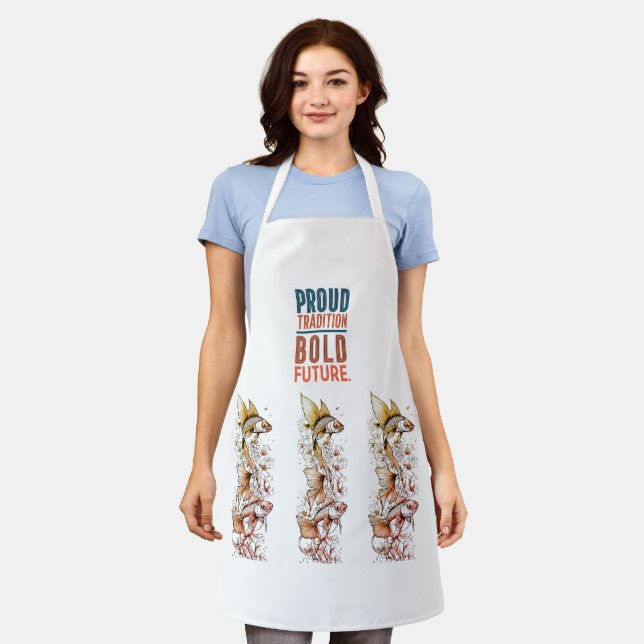 Proud Tradition, Bold Future Fish Border Design -  Apron (Worn)
