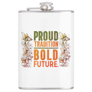 Proud Tradition, Bold Future Fish Border Design - Hip Flask