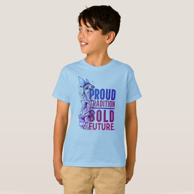 Proud Tradition, Bold Future Fish Border Design -  T-Shirt (Front Full)