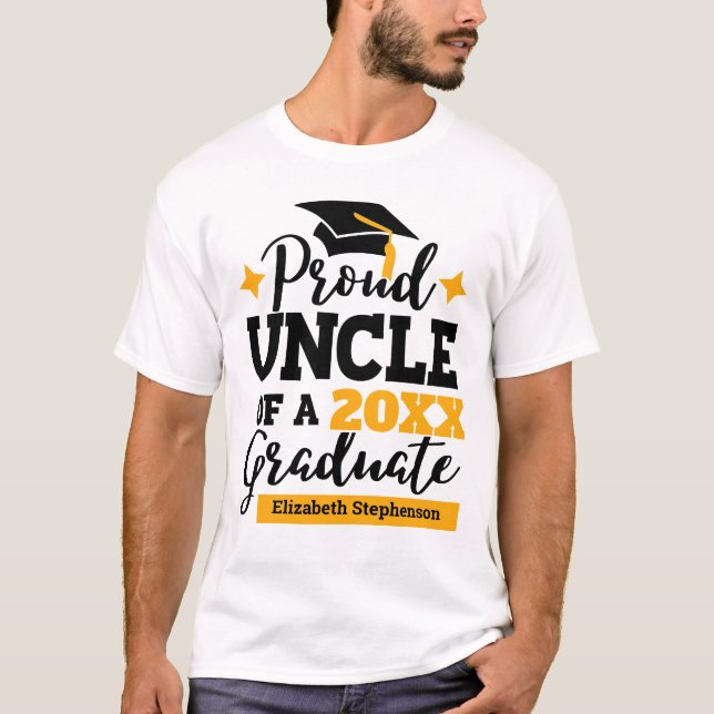 Proud Uncle 2022 graduate black gold cap name T-Shirt (Front)
