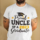 Proud Uncle 2022 graduate black gold tassel T-Shirt<br><div class="desc">Celebrate your niece's or nephew's graduation with this modern t-shirt featuring a "Proud UNCLE of a 2022 Graduate" typography in black and gold; easily customize this t-shirt with the graduation year by editing the template field. This t-shirt is part of our "Graduation Family Matching T-Shirts" with many coordinating items for...</div>