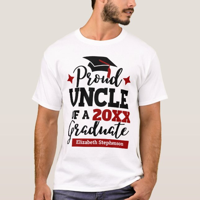 Proud Uncle 2022 graduate black red cap name T-Shirt (Front)