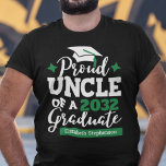 Proud Uncle 2023 graduate black green tassel name T-Shirt<br><div class="desc">Celebrate your niece's or nephew's graduation with this modern t-shirt featuring a "Proud UNCLE of a 2023 Graduate" typography in black and green; easily customize this t-shirt with the graduation year and the name of the graduate by editing the template fields. This t-shirt is part of our "Graduation Family Matching...</div>