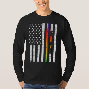 Proud Uncle LGBT Thin Line Rainbow America Flag Ga T-Shirt