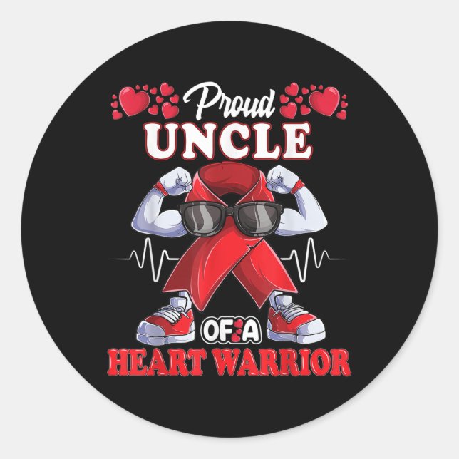 Proud Uncle Of A Heart Warrior Chd Awareness Red R Classic Round Sticker (Front)