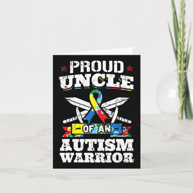 Proud Uncle Of An Autism Warrior Autistic Awarenes Card (Front)