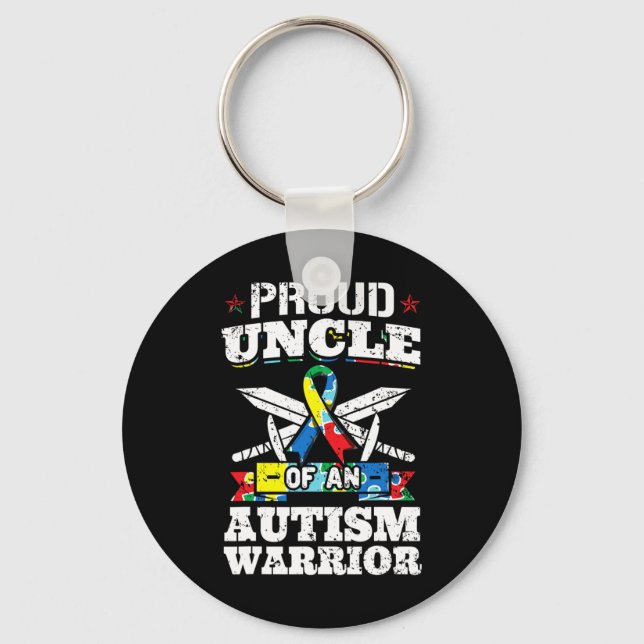 Proud Uncle Of An Autism Warrior Autistic Awarenes Keychain (Front)