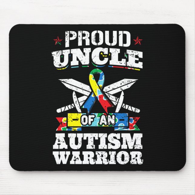 Proud Uncle Of An Autism Warrior Autistic Awarenes Mouse Pad (Front)