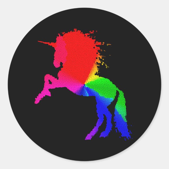 Proud Unicorn of Colourful Stain Glass Design, ZKO Classic Round Sticker (Front)