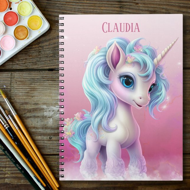 Proud Unicorn redpink sky, clouds and stars & name Notebook (Creator Uploaded)