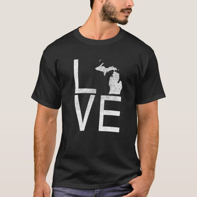 Proud Usa Fan State  Michigan Love Map Michigan T-Shirt (Front)