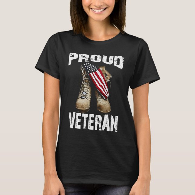 Proud Veteran US Patriotic Combat Boots Gift T-Shirt (Front)