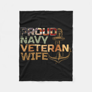 Proud Veteran's Wife Usa American Flag Patriotic  Fleece Blanket