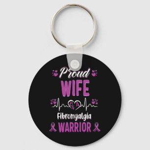 Proud Wife Fibromyalgia Warrior Awareness Ribbon P Keychain
