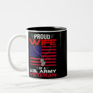 Proud Wife Of A U.S. Army Veteran US Flag Veteran Two-Tone Coffee Mug