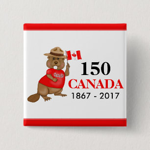 Proudly Canadian Beaver 150 Anniversary 2 Inch Square Button