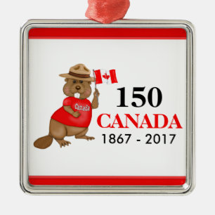 Proudly Canadian Beaver 150 Anniversary Metal Ornament