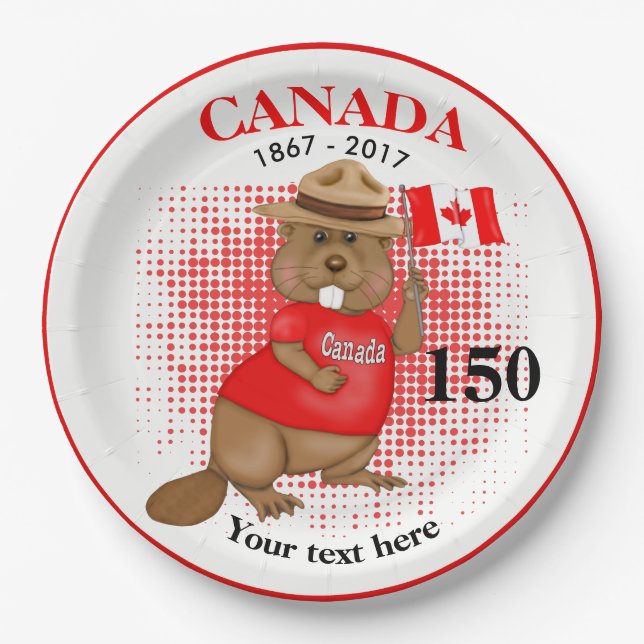 Proudly Canadian Beaver 150 Anniversary Paper Plate (Front)