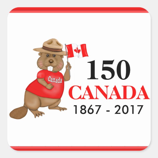 Proudly Canadian Beaver 150 Anniversary Square Sticker (Front)